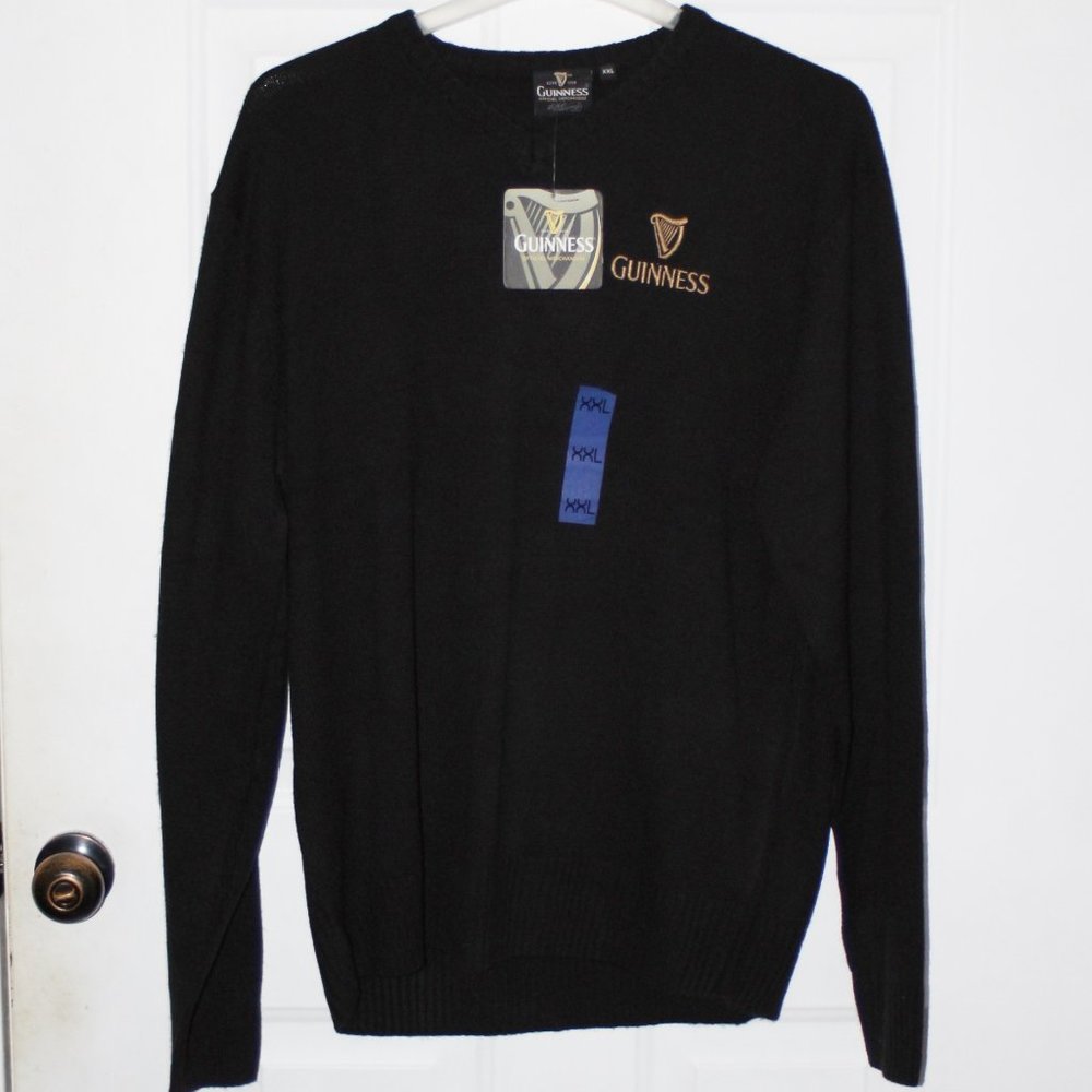 GUINNESS black v-neck sweater NWT XXL. 100% acrylic